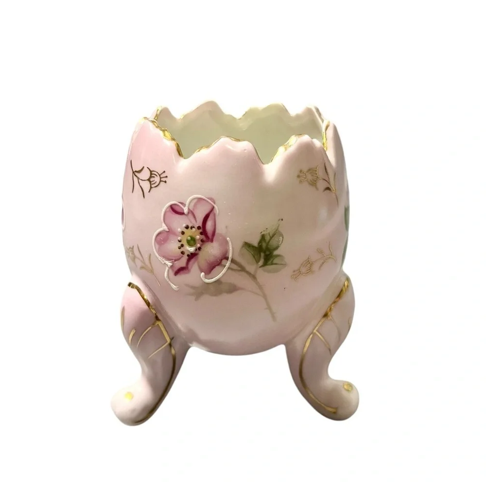 Inarco Vintage 1962 Three Footed Porcelain Egg Vase Pink/Green